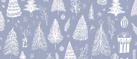 Christmas themed print, wide vector banner