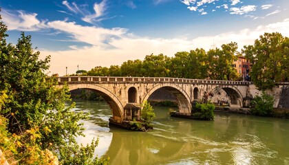 Fototapeta premium Ancient stone bridge over a river