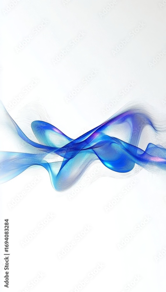 Poster abstract blue wave, elegant design element on clean white backdrop, smooth wavy forms and texture