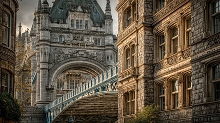 Obraz premium Majestic Tower Bridge architecture, a vintage landmark in the heart of London
