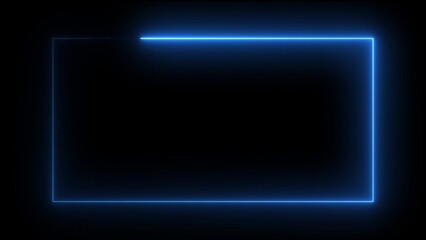 Bright Blue Neon Rectangle Frame on a Solid Black Background Keywords: blue, neon, rectangle, frame, border, glowing, light, lines, geometric, abstract, technology, digital