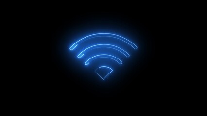 Bright Blue Neon Wifi Symbol Glowing On Black Background wireless internet