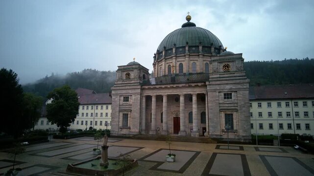 Timelapse of a storm passing by Dom Saint Blasien Cathedral in Swartzwald (Black Forest Germany)