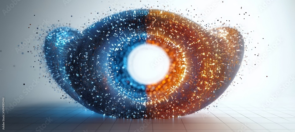 Aufkleber mesmerizing sphere surrounded by intricate particles in a dynamic vortex of abstract geometry