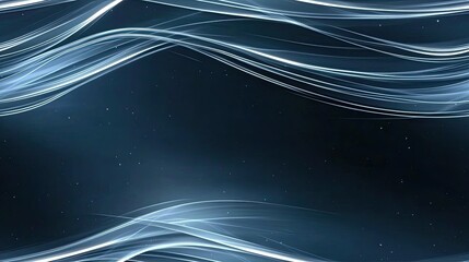 A dynamic wave pattern showcases white glowing lines against a light blue gradient background, creating a visually striking technological theme