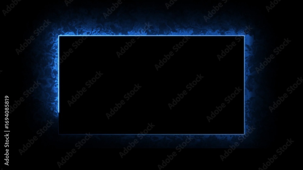 Poster electric blue rectangular frame with fiery edges on black background border rectangle
