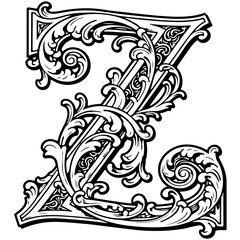 Z → Elegant calligraphy letter A, decorative flourishes Vector