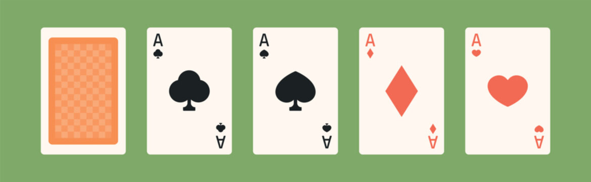 ТузыPlaying cards with different suits. Four aces and a card face down.