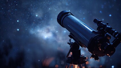 A telescope points towards a night sky filled with stars
