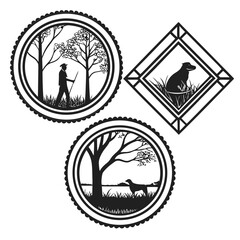 Vintage outdoor scene silhouettes nature badge