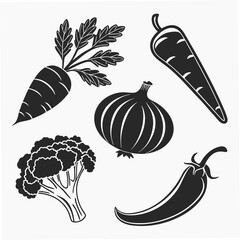Vegetable icons carrot onion broccoli chili pepper