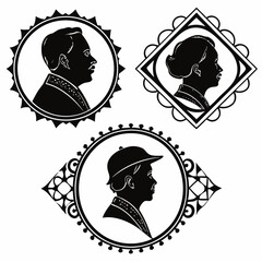 Vintage profile silhouettes ornate frames vector