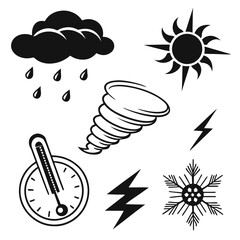 Weather icons cloud sun storm thermometer lightning snowflake