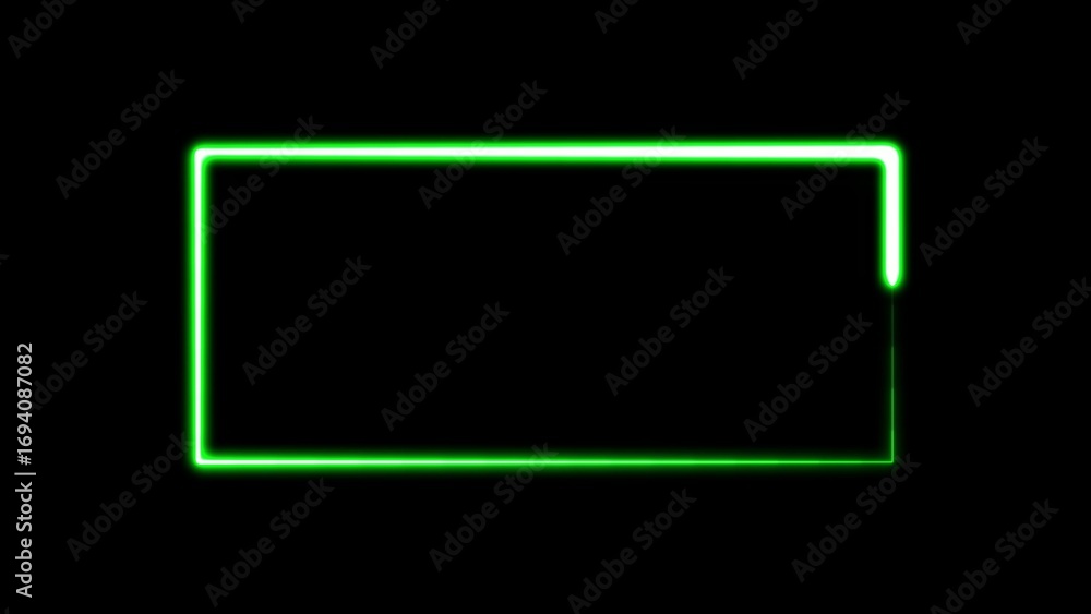 Poster green neon rectangle outline on black background with copy space abstract border