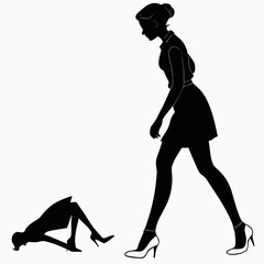 Woman walking past fallen woman silhouette fashion