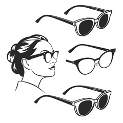 Woman face and eyewear styles profile silhouette