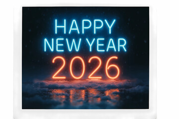 New Year and Christmas 2025/2026. New Year's background. Festive mood. Postcard. Bright lights. Polaroid. A white frame.