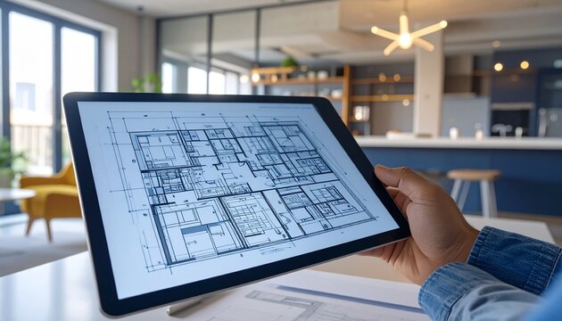 Tablet showing house floorplan design