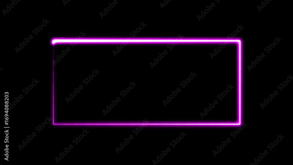 Poster purple neon rectangle outline on black background with copy space abstract border
