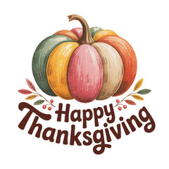 Happy Thanksgiving pumpkin card. Hand drawn watercolor illustration