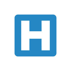 Obraz premium Blue hospital H sign vector icon for medical and healthcare services isolated on a white background. Simple flat graphic illustration