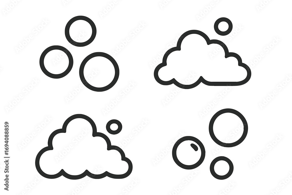 Poster bubble and foam line icon set for web and graphic design. vector illustration of soap suds, fizzy po
