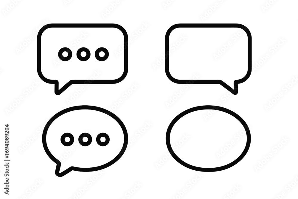 Poster Chat bubble icon set for communication, messaging, and comments. Vector speech symbols, dialogue boxes. Typing and empty talk bubbles for web, apps, and modern UI design.