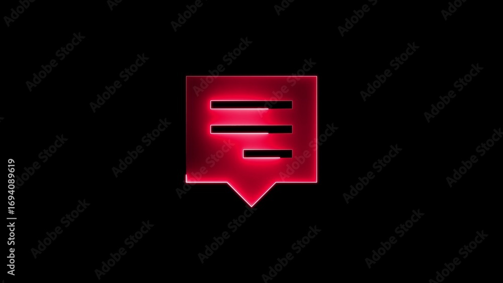 Poster red neon speech bubble icon with lines glowing on black background abstract alert