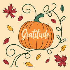 Whimsical pumpkin illustration expressing gratitude