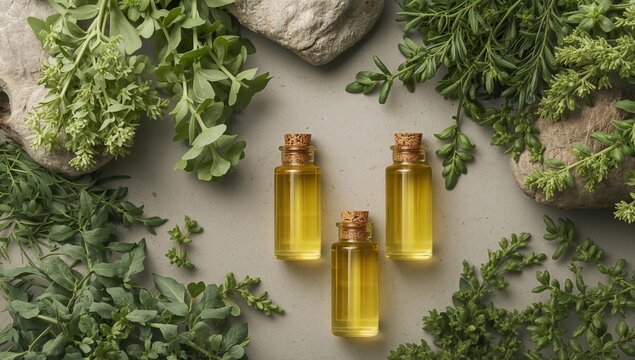 Golden Elixir Among Verdant Foliage, a Still Life in Soft Hues and Natural Textures.