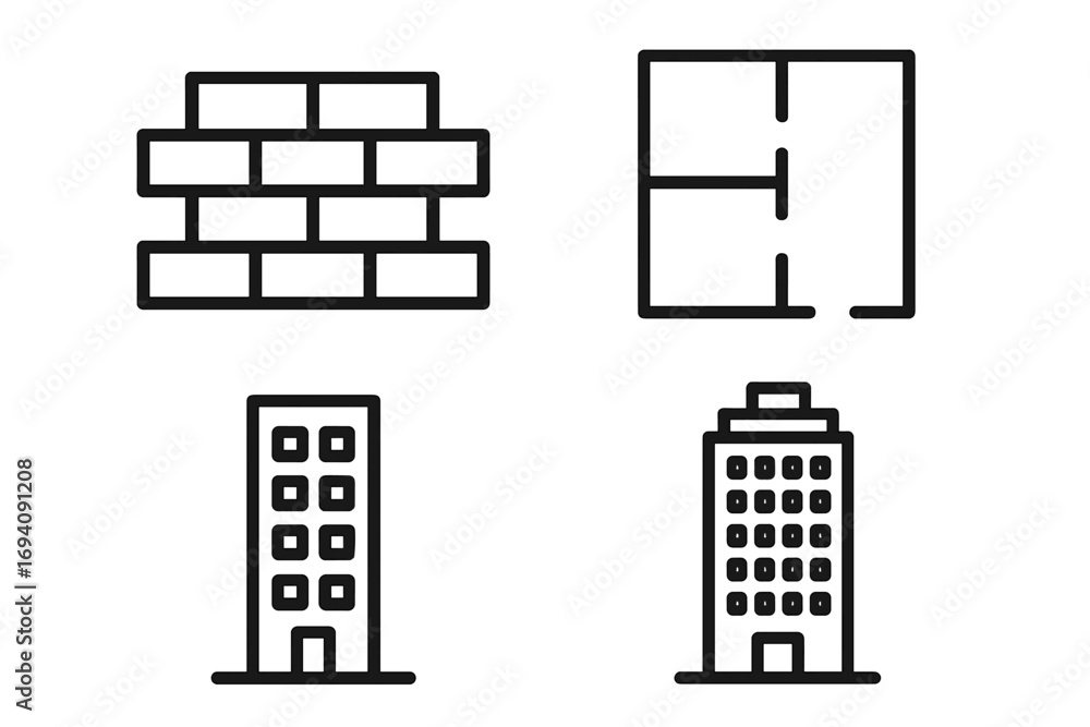 Poster building & construction line icon set. vector outline symbols for architecture, engineering, real es