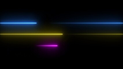 Three Horizontal Neon Light Streaks in Blue Yellow and Magenta on Black Background photo 000001701