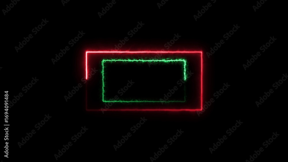 Poster two glowing rectangular frames one inside another red and green on black background abstract border