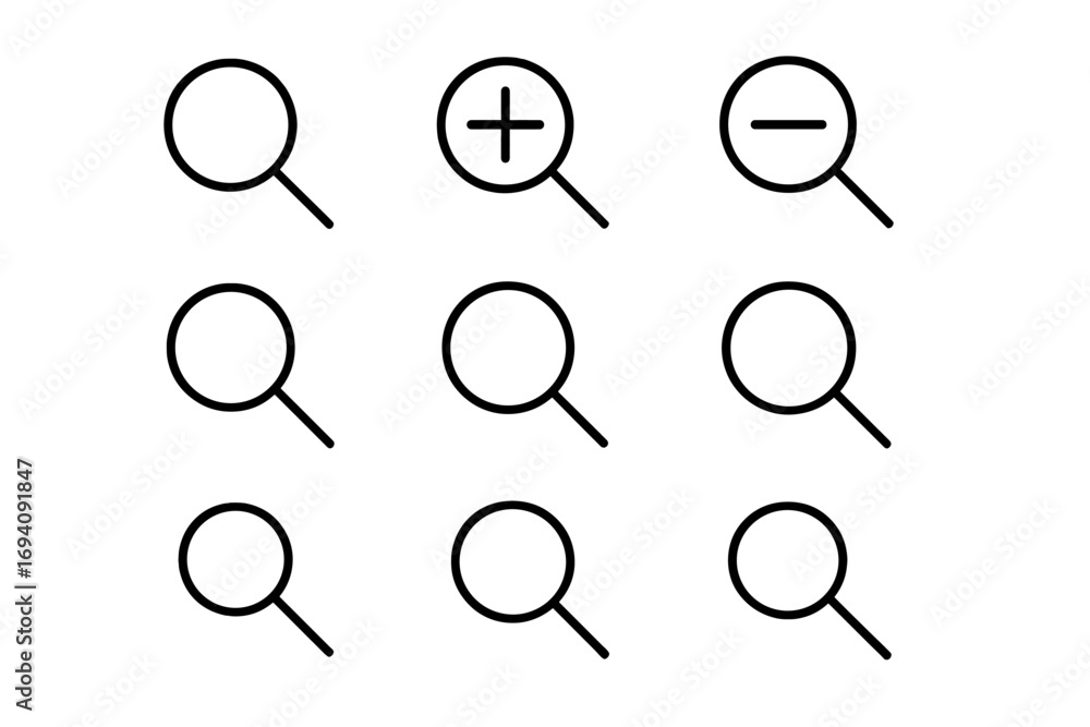 Poster magnifying glass line icon collection. minimal linear pictogram for web and graphic design. search, 