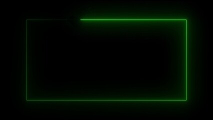 Vibrant Green Neon Rectangle Outline Border on Black Background Abstract Element bright