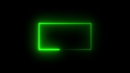 Vibrant Green Neon Rectangle Outline Glowing Against Black Background Keywords: green, neon, rectangle, outline, frame, border, glowing, light, luminous, bright, electric