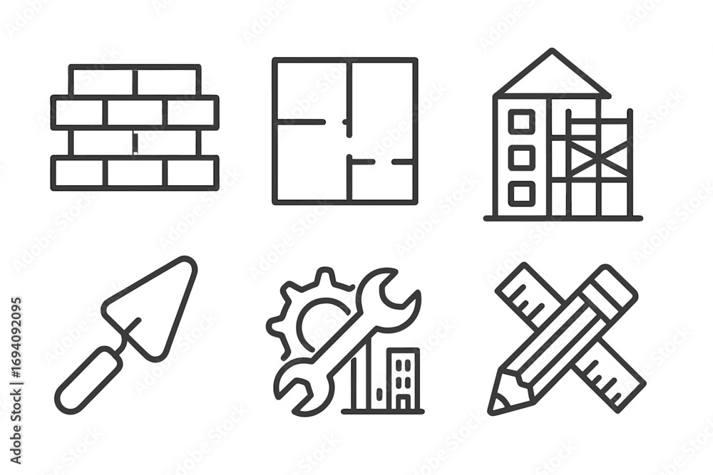 Aufkleber building and construction line icon set. vector symbols for architecture, development, and engineeri