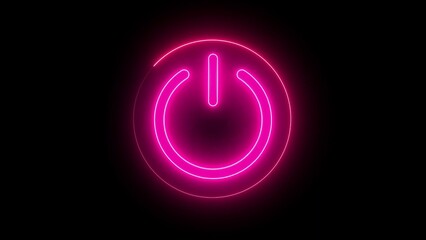 Vibrant Pink Neon Power Button Symbol Illuminated on a Dark Background Keywords: power button, on off, start, stop, switch, symbol, icon, technology, energy, electricity