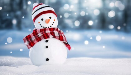Fototapeta premium Charming Snowman Surrounded by Glowing Christmas Lights in a Magical Winter Wonderland Scene