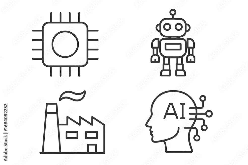 Aufkleber technology thin line icon set. chip, robot, factory, artificial intelligence outline signs. vector i
