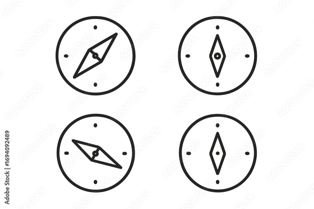 Poster compass line icon set for navigation and direction. minimal vector pictogram collection for travel, 