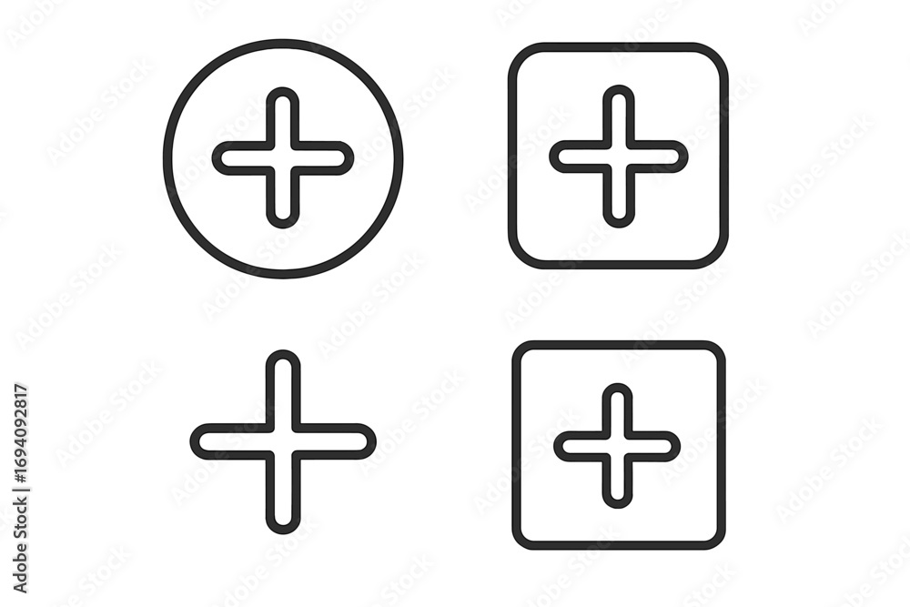 Poster plus and add icon set. simple line symbols for web design, mobile app, and user interface. vector co