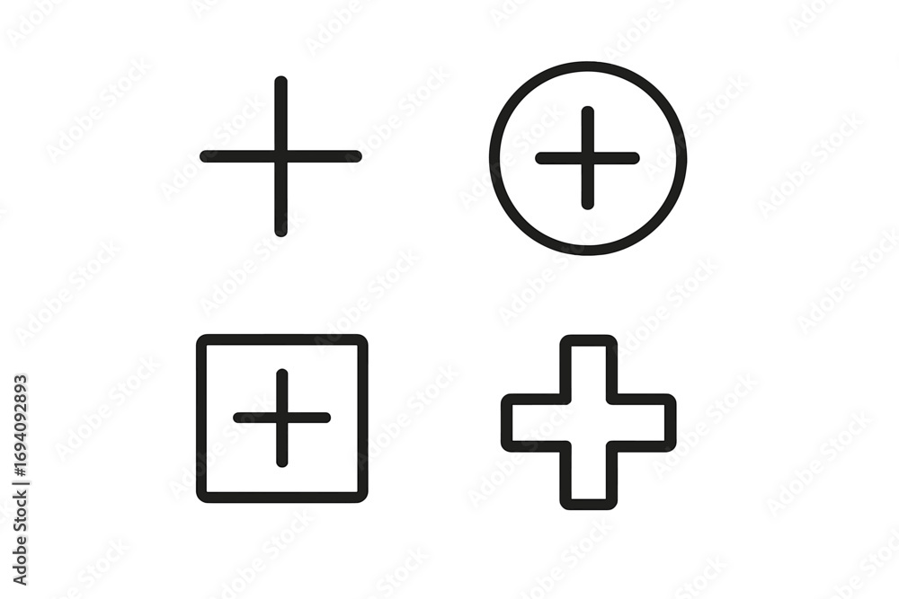Poster plus and add icon set. simple isolated line icons collection for graphic design. vector symbols for 