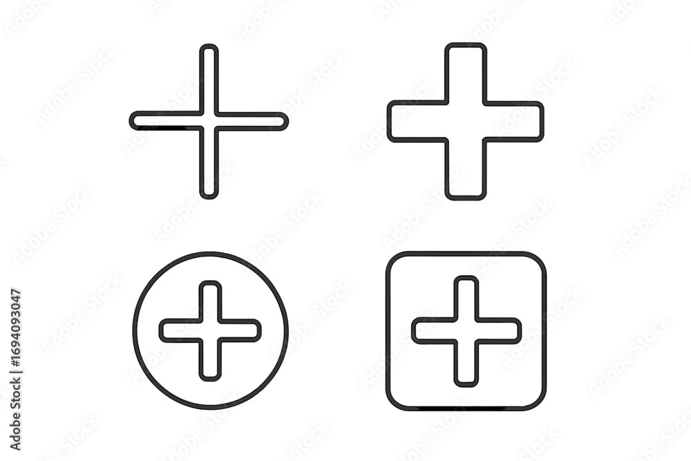 Poster plus icon set and add button collection. thin line vector cross symbols for ui, ux, web, and app des