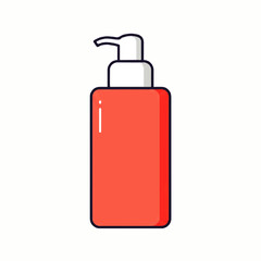 Illustration of a red rectangular bottle with a white pump dispenser, isolated on a white background.