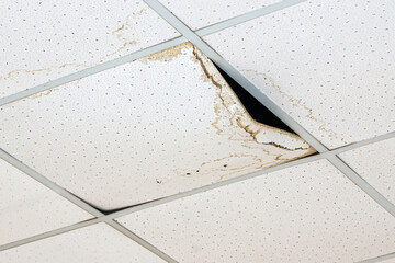 Water accumulation leads to ceiling tile degradation and structural compromise