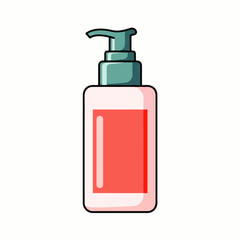 Illustration of a pink lotion or soap bottle with a green pump dispenser, isolated on a white background.