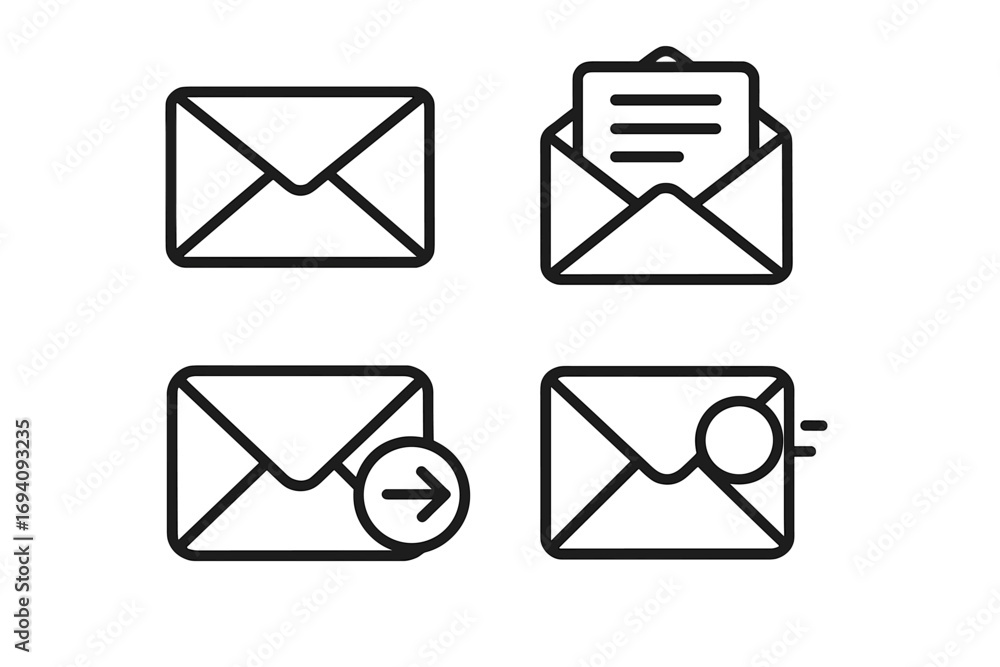 Poster mail envelope line icon set. communication symbol collection for web design, apps, and social networ