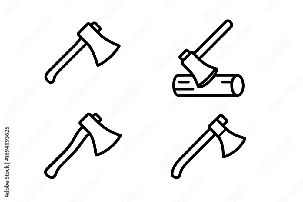Aufkleber axe line icon set. hatchet in log. simple linear pictogram collection for web and graphic design. lu