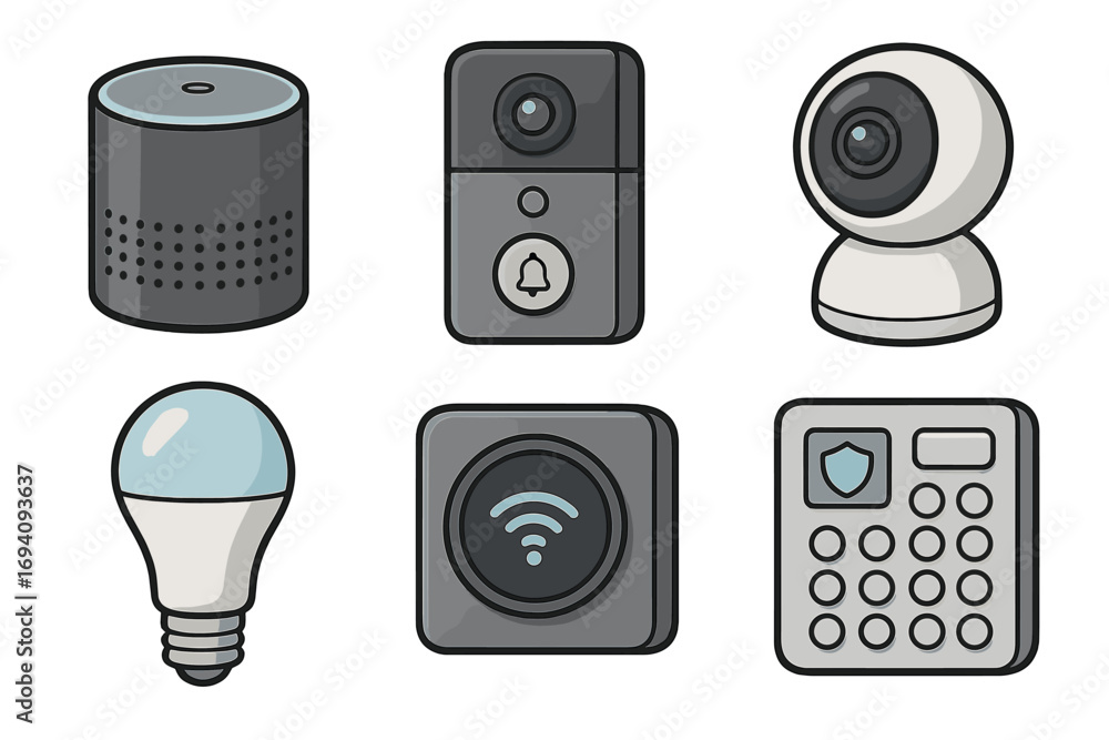 Aufkleber smart home device icon set. home automation technology and security system vector collection. iot ga